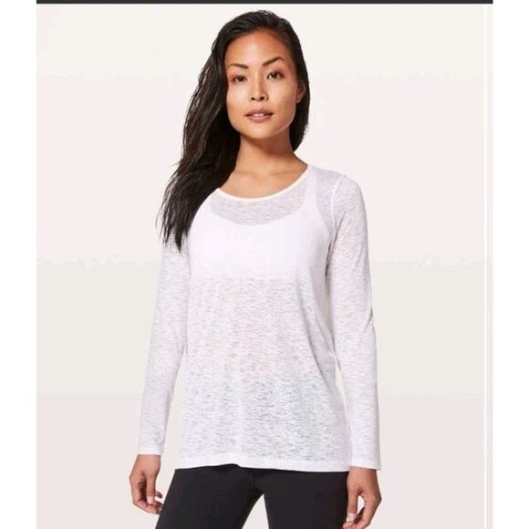 Lululemon Women’s Low-Key Burnout Long Sleeve Top M Open Back Spacedye White EUC - Picture 3 of 11
